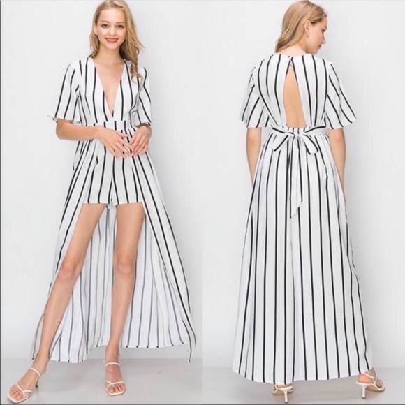 White & Black Romper with long back skirt✨ - Picture 2 of 2